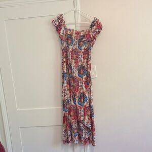 Misa Los Angeles Floral Smocked Midi Dress - Pink & Blue